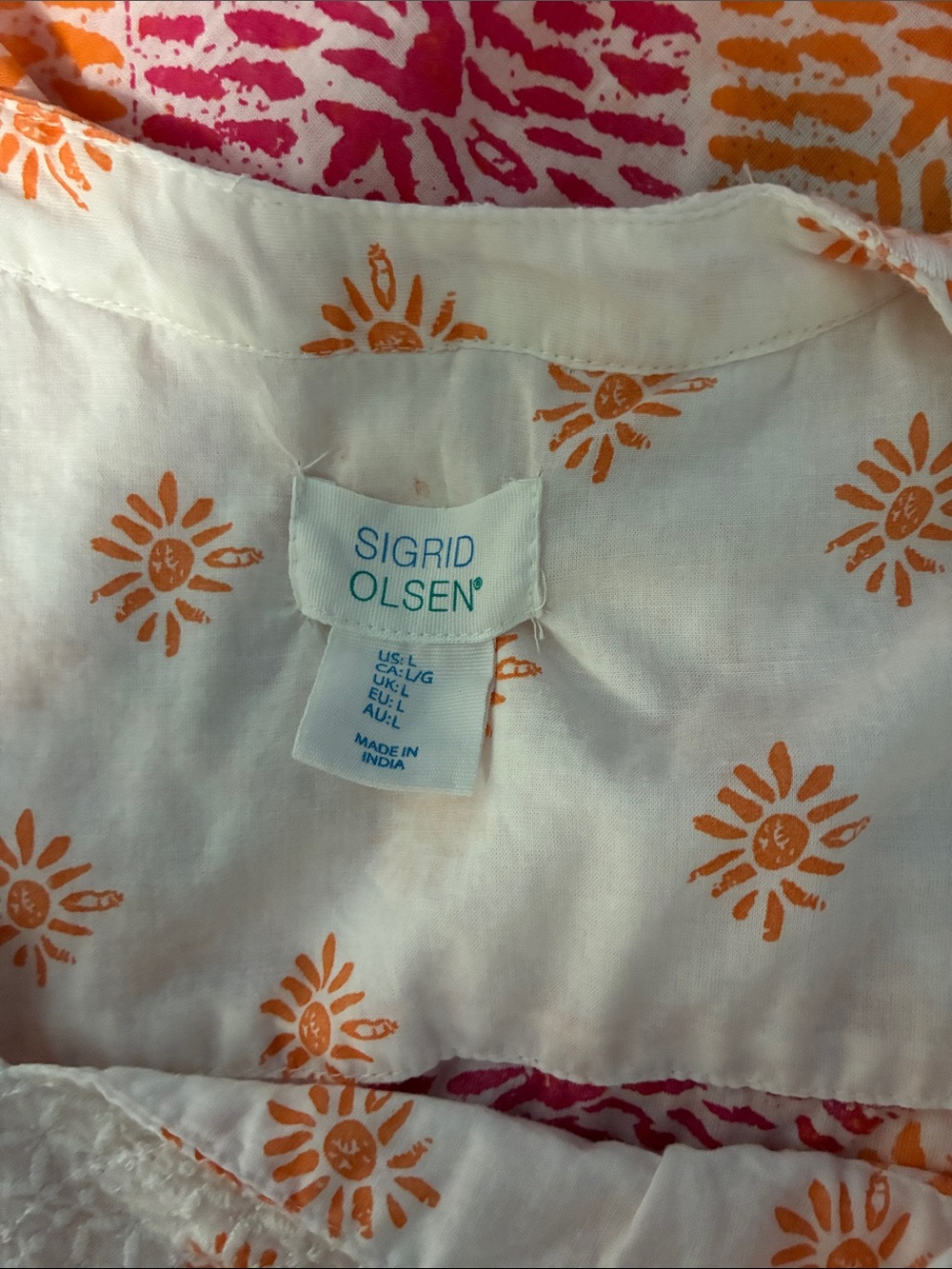 Sigrid Olsen Sleeveless Printed Tunic Top in Pink & Orange - Picture 5 of 6